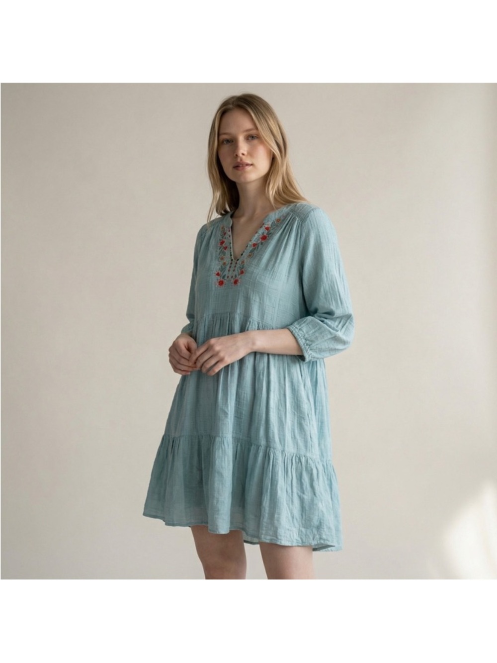 Knox Rose Embroidered Mini Bobo Dress Size Small